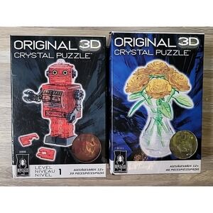 BePuzzle Original 3D Crystal Puzzle - Vibrant Yellow Roses & Red Tin Robot NEW